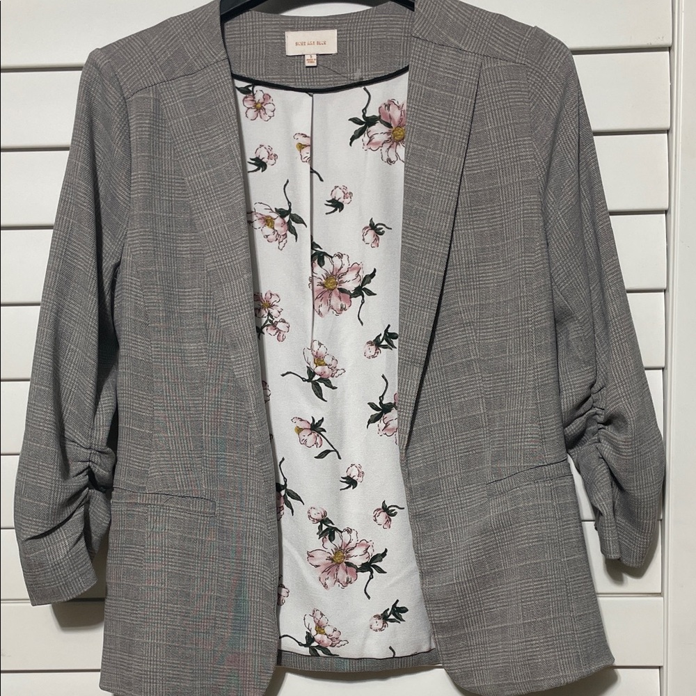 New York & Company Gray Checkered Blazer